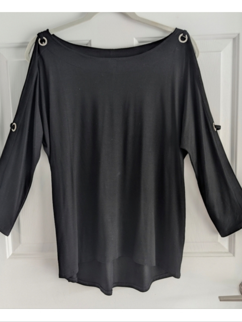 Black Rhinestone Knit Top Rhinestone Crystal Grommets Dressy Medium - Picture 2 of 11